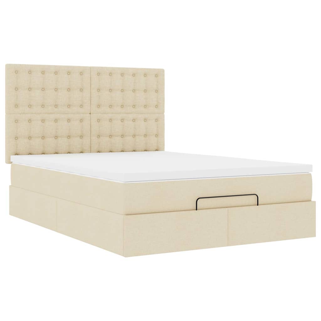 Otomanski krevet s madracem i LED krem 140x200 cm tkanine