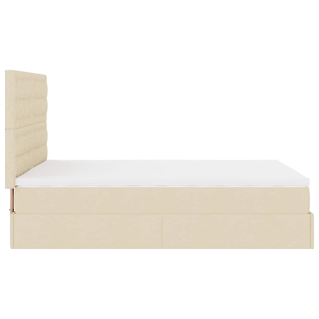 Otomanski krevet s madracem i LED krem 140x200 cm tkanine