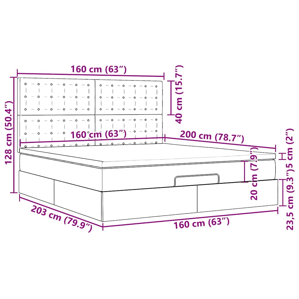 Otomanski krevet s madracem i LED crni 160x200cm tkanine