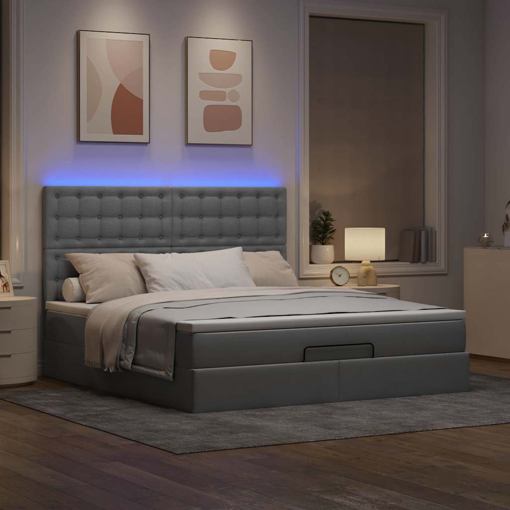 Otomanski krevet s madracem&LED svijetlosivi 180x200cm tkanine