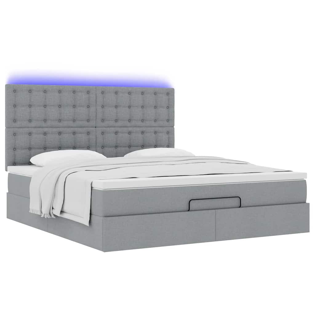 Otomanski krevet s madracem&LED svijetlosivi 180x200cm tkanine