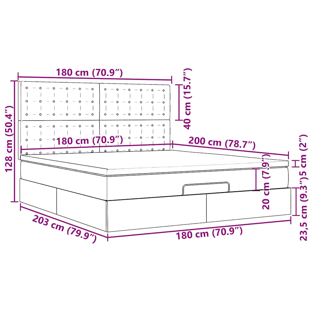 Otomanski krevet s madracem i LED tamnosivi 180x200cm tkanine