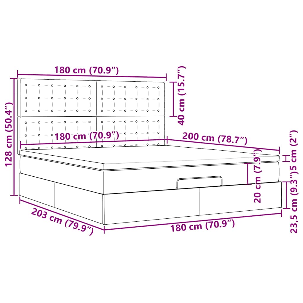 Otomanski krevet s madracem i LED crni 180x200cm od tkanine
