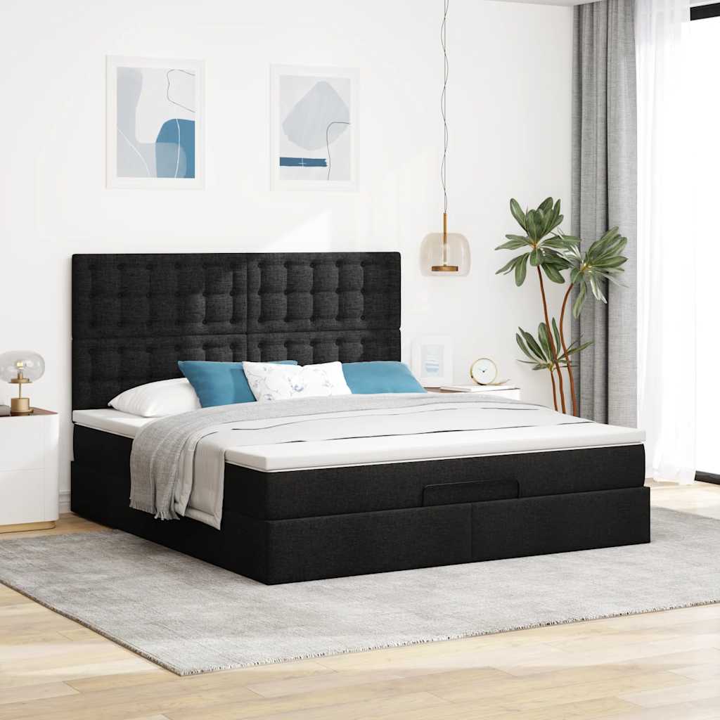 Otomanski krevet s madracem i LED crni 180x200cm od tkanine