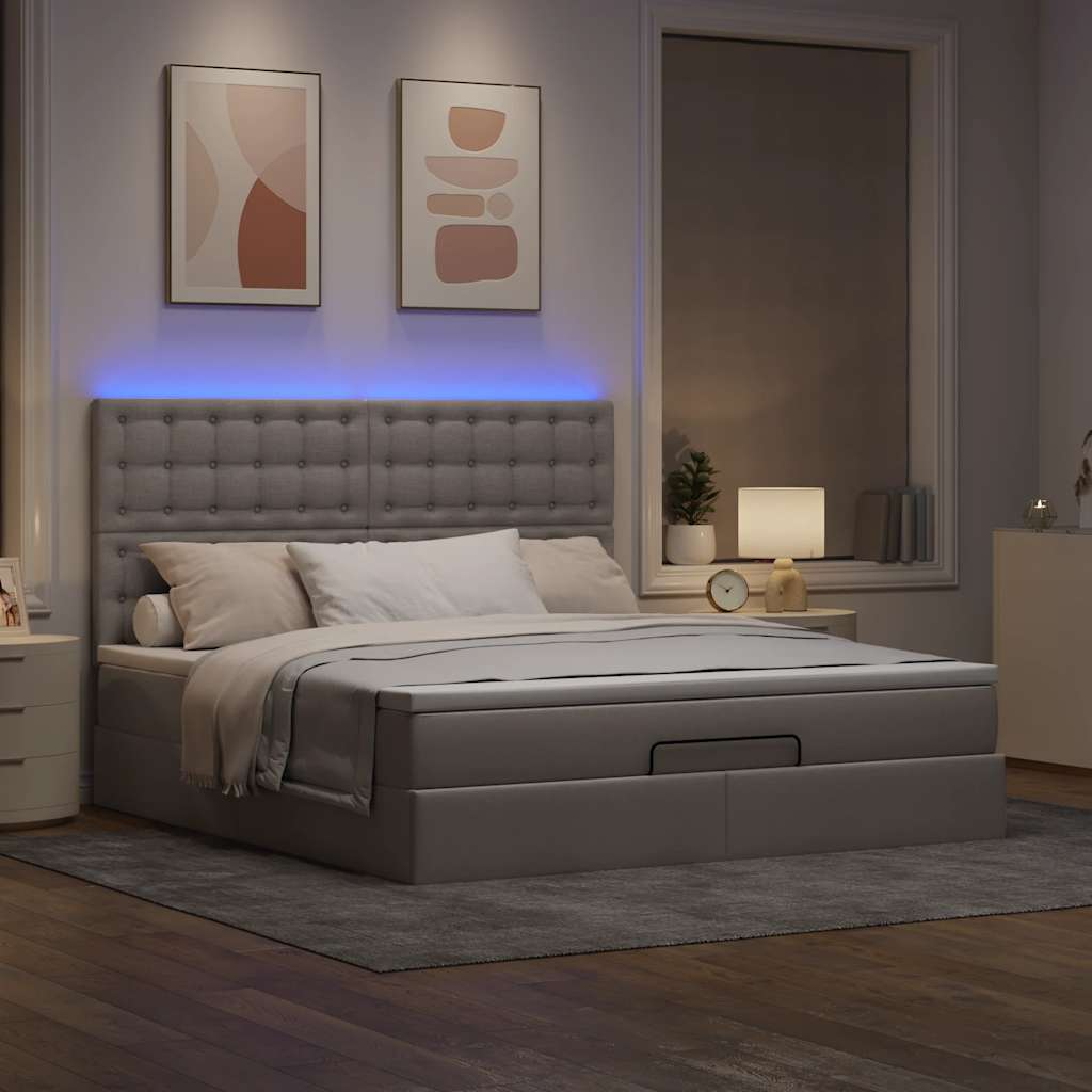 Otomanski krevet s madracem i LED smeđesivi 180x200 cm tkanine
