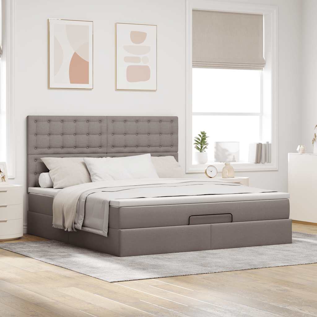 Otomanski krevet s madracem i LED smeđesivi 180x200 cm tkanine