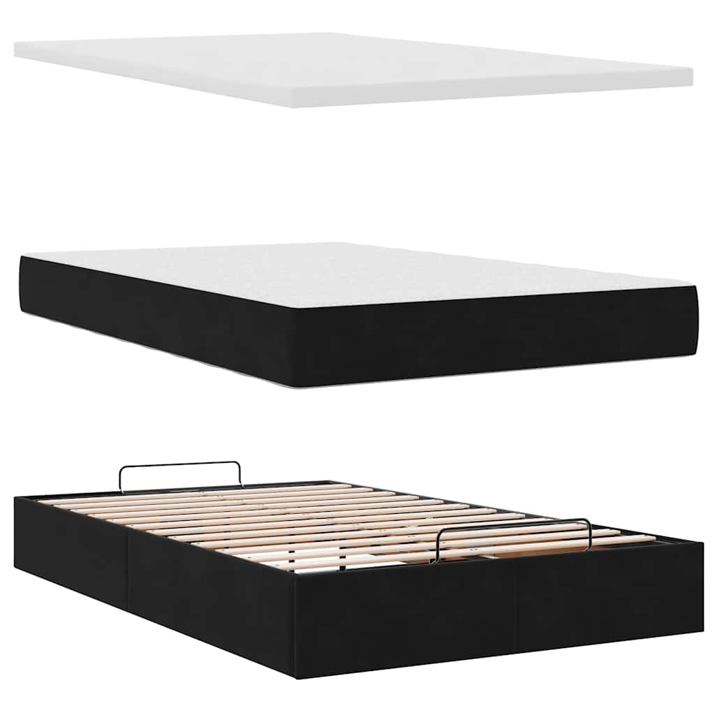Otomanski okvir kreveta s madracima crni 120x190 cm baršunasti