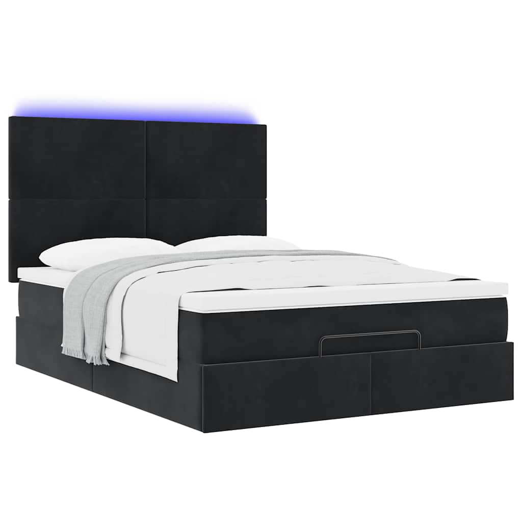Otomanski krevet s madracima&LED crni 140x190 cm baršunasti