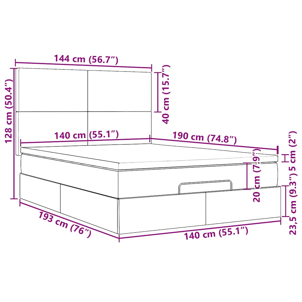 Ottoman krevet s madracima i LED diodama tamnozeleni 140x190 cm baršun