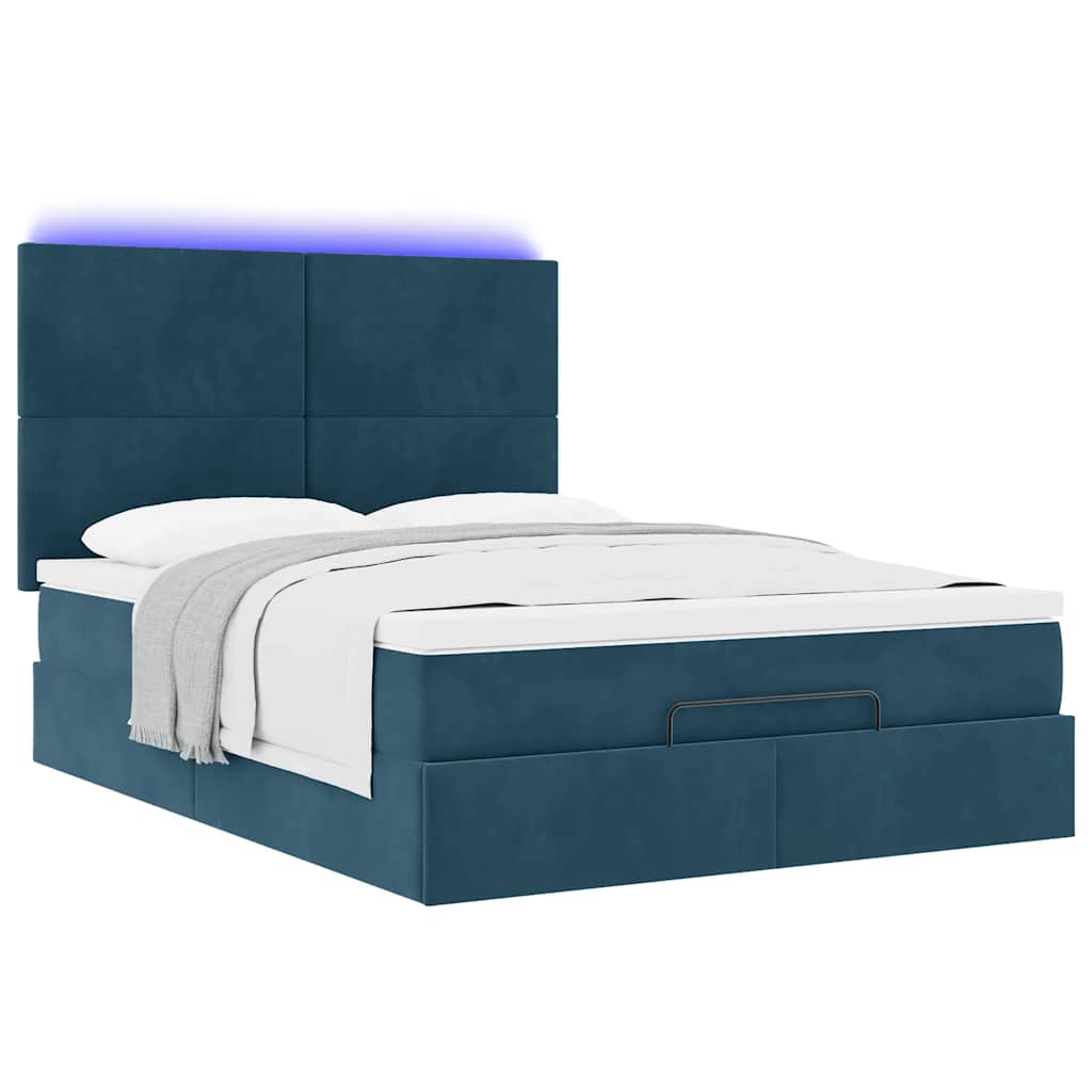 Otomanski krevet s madracima&LED tamnoplavi 140x190cm baršun