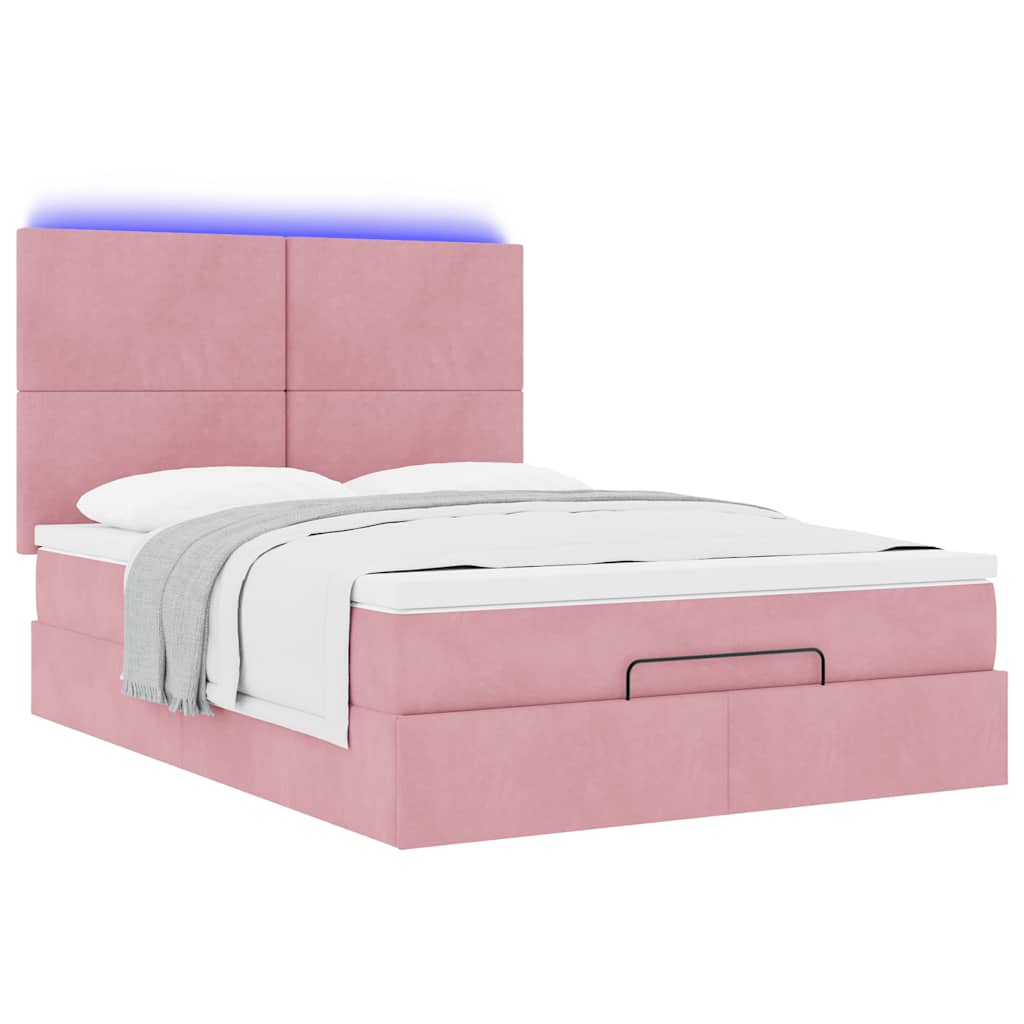 Otomanski krevet s madracima&LED ružičasti 140x190cm baršunasti