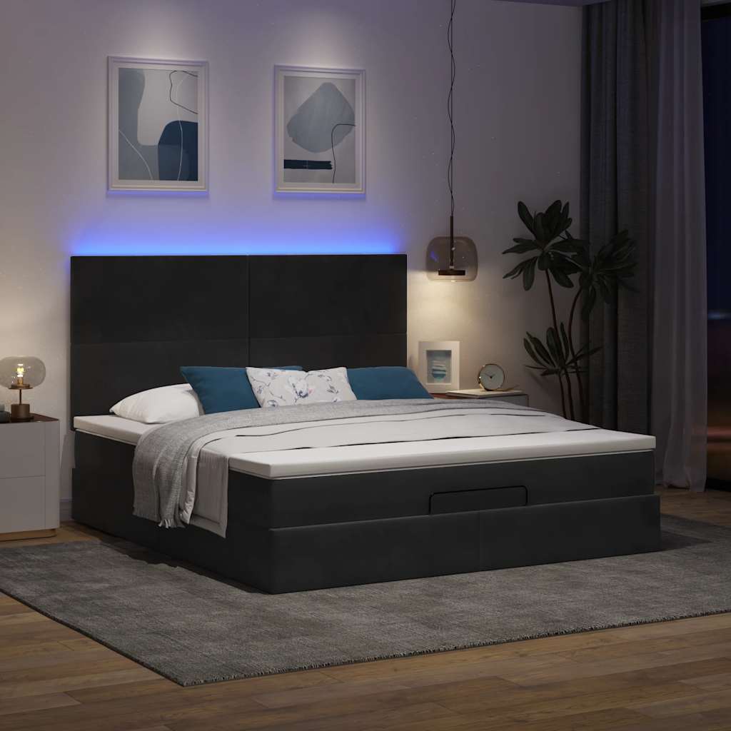 Otomanski okvir kreveta s madracima crni 180x200cm baršunasti