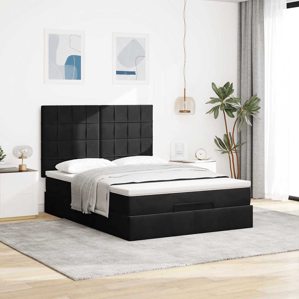 Otomanski krevet s madracima&LED crni 140x190 cm baršunasti