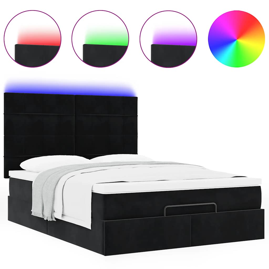 Otomanski krevet s madracima&LED crni 140x190 cm baršunasti
