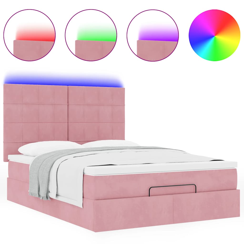 Otomanski krevet s madracima&LED ružičasti 140x190cm baršunasti