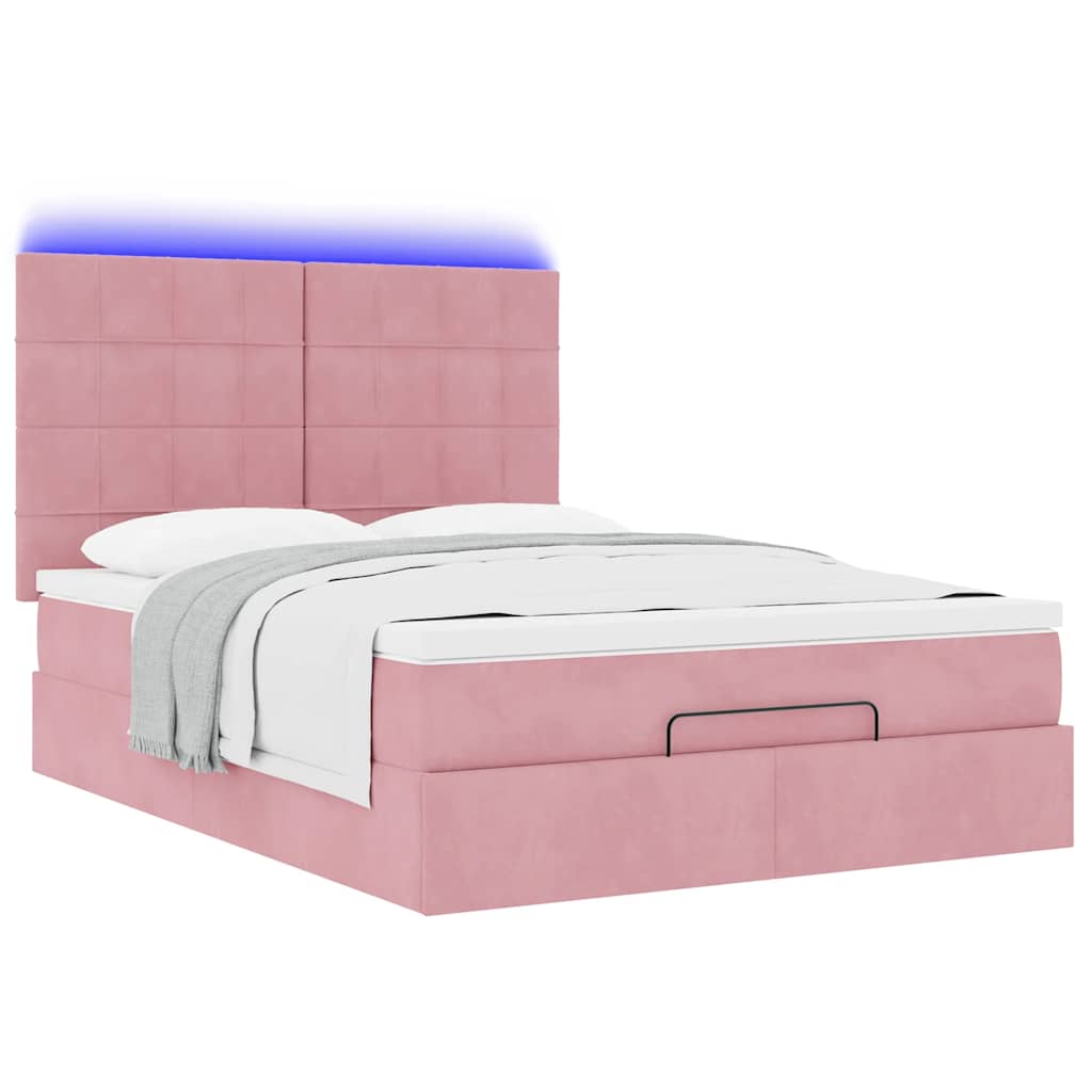 Otomanski krevet s madracima&LED ružičasti 140x190cm baršunasti
