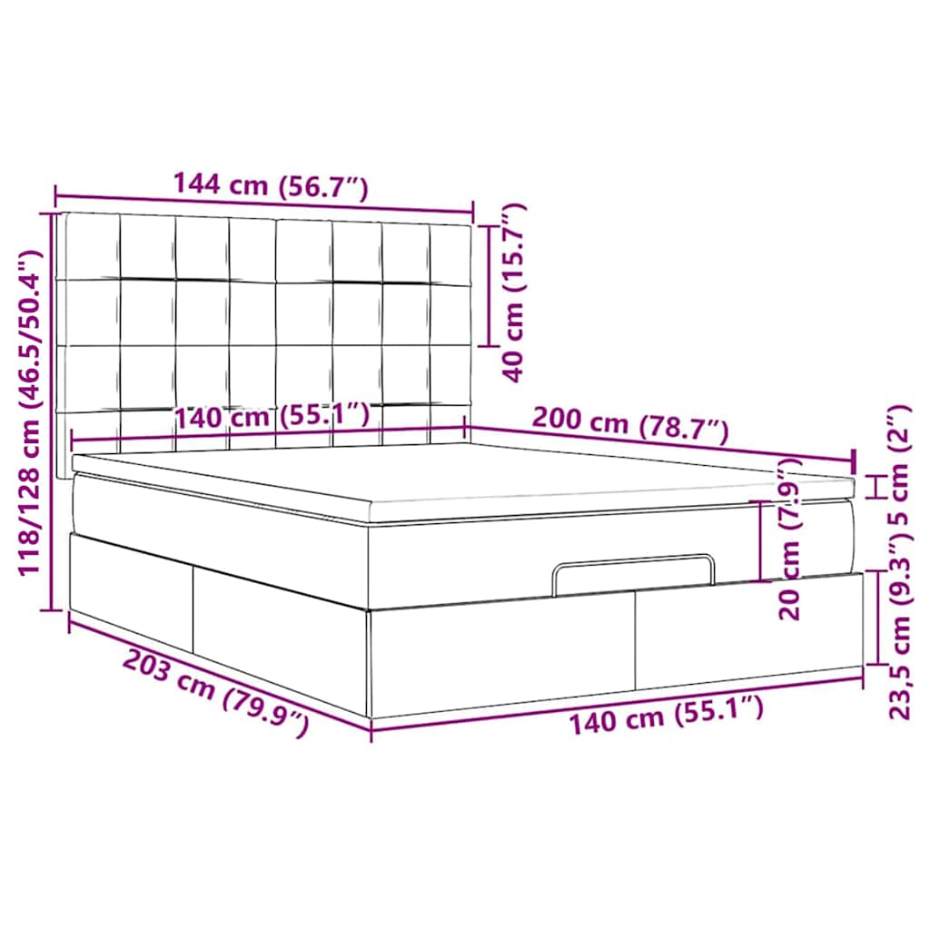 Otomanski krevet s madracima i LED 140x200 cm baršunasti