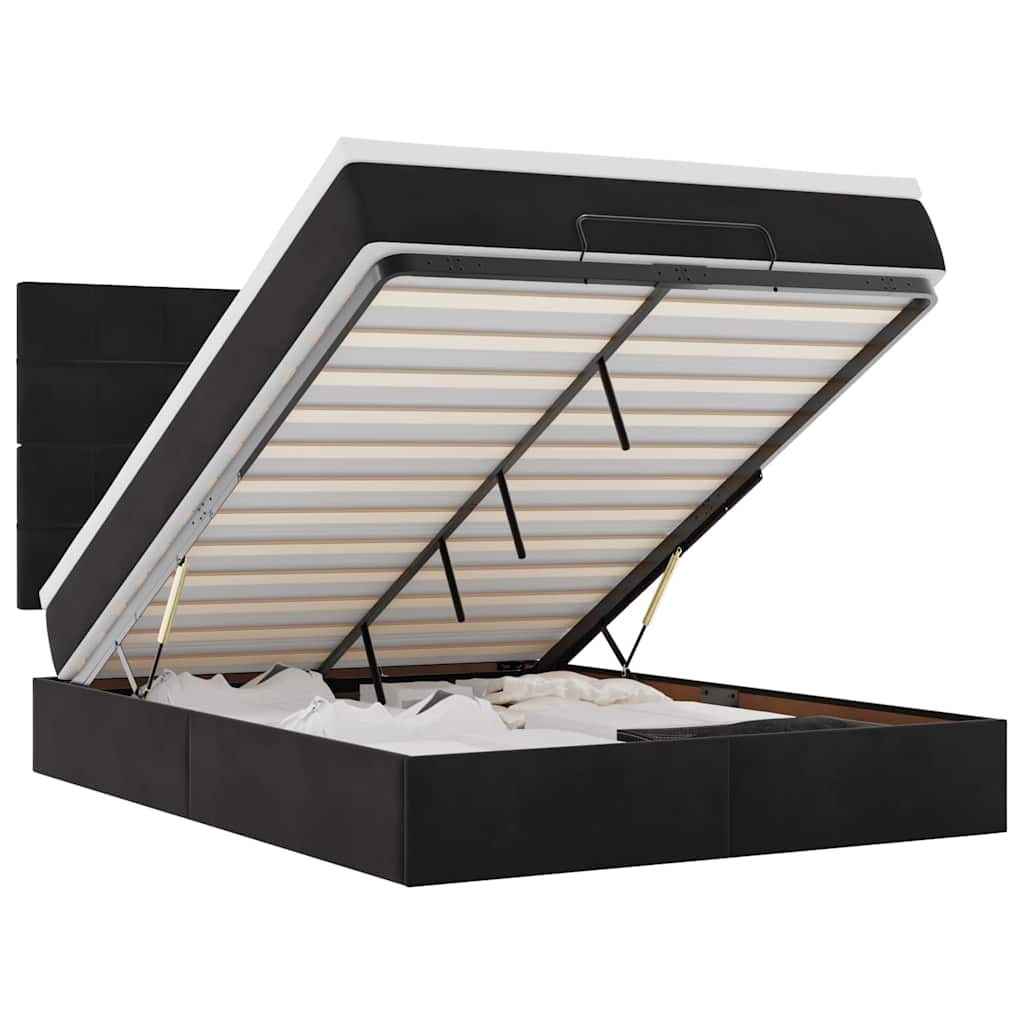 Ottoman krevet s madracima i LED diodama crni 140x200 cm baršun