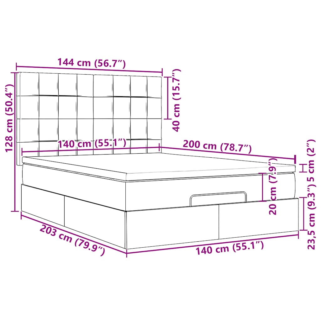 Ottoman krevet s madracima i LED diodama crni 140x200 cm baršun