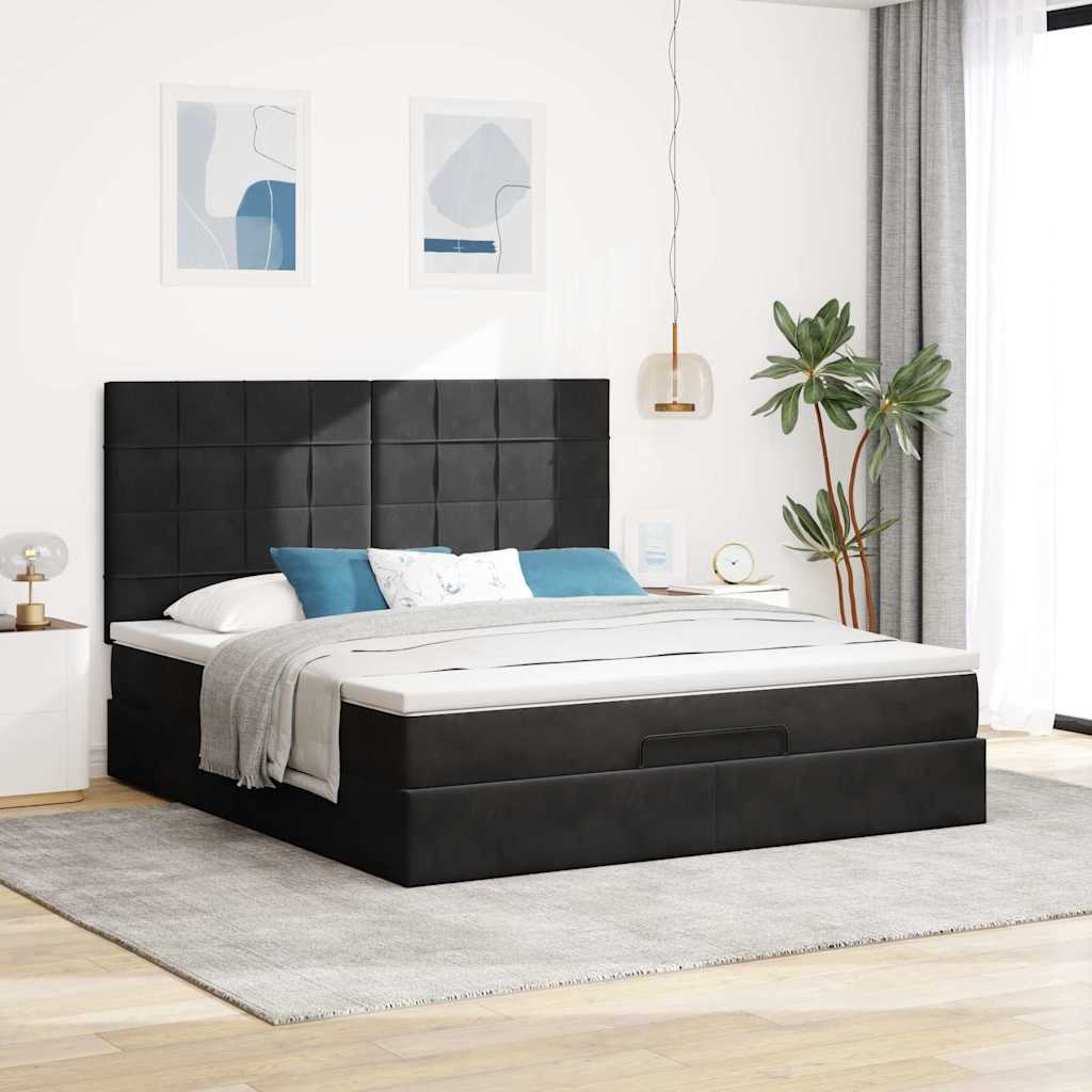 Otomanski okvir kreveta s madracima crni 180x200cm baršunasti