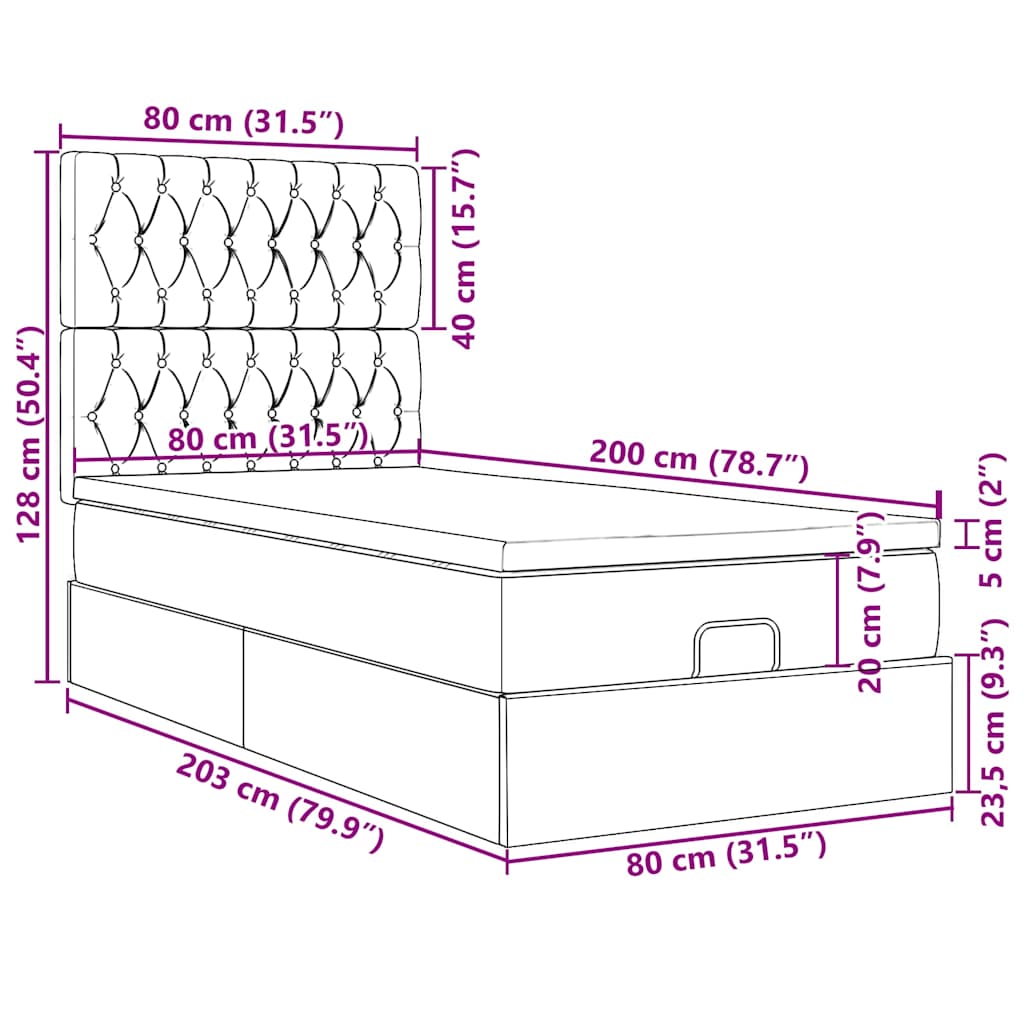 Okvir za krevet s madracima svjetlosivi 80x200 cm baršunasti