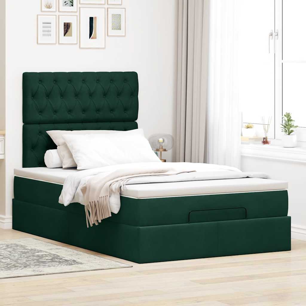 Okvir za krevet s madracima tamnozeleni 120x190 cm baršunasti