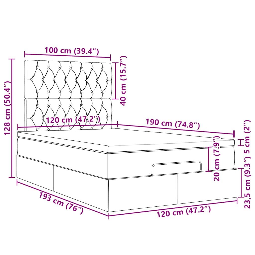 Okvir za krevet s madracima tamnoplavi 120x190 cm baršunasti