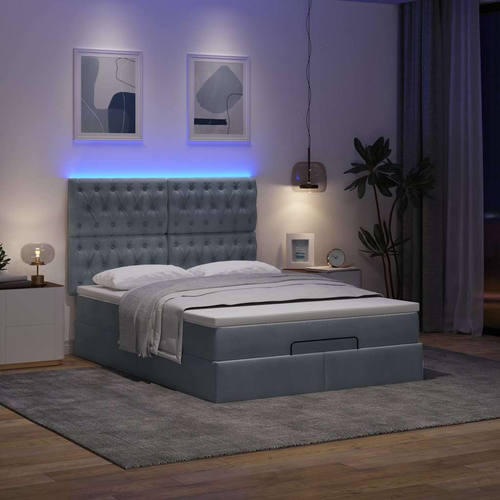 Otomanski krevet s madracima&LED tamnosivi 140x190cm baršunasti