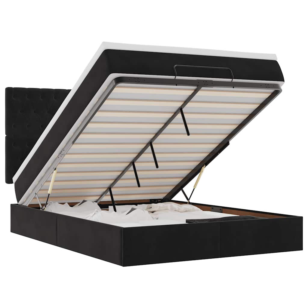 Otomanski krevet s madracima&LED crni 140x190 cm baršunasti