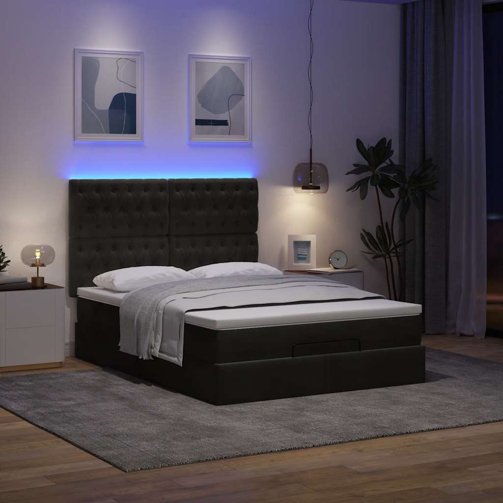 Otomanski krevet s madracima&LED crni 140x190 cm baršunasti