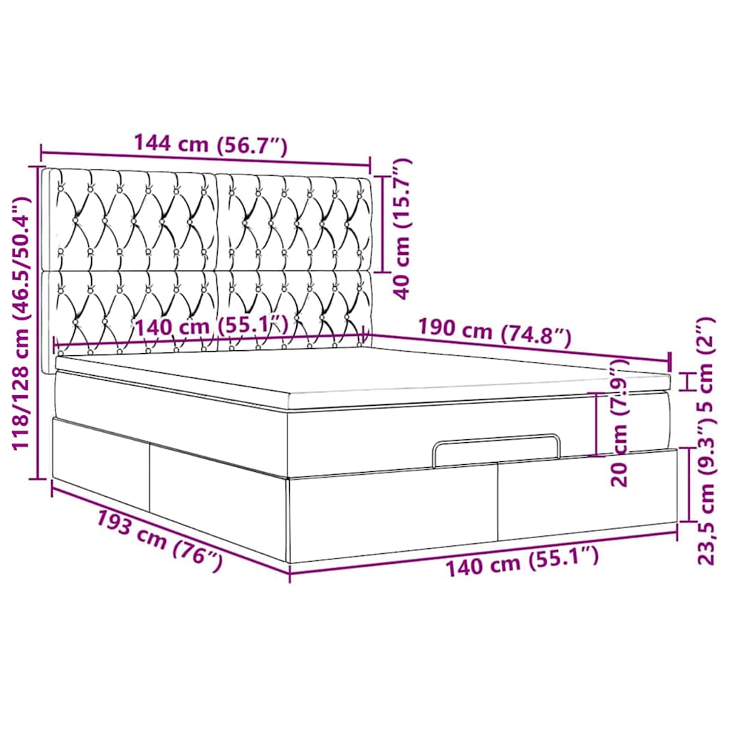Otomanski krevet s madracima&LED crni 140x190 cm baršunasti