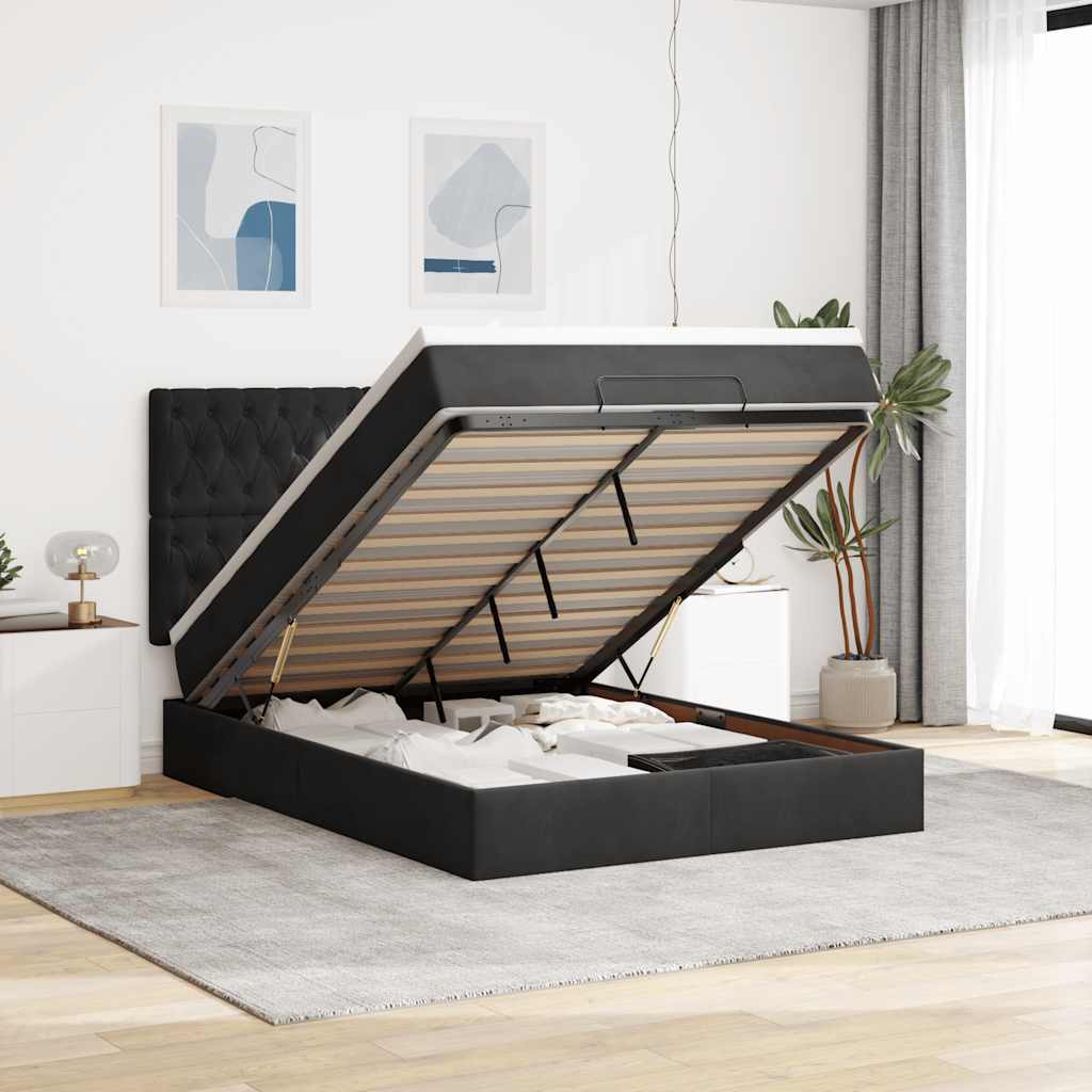 Otomanski krevet s madracima&LED crni 140x190 cm baršunasti