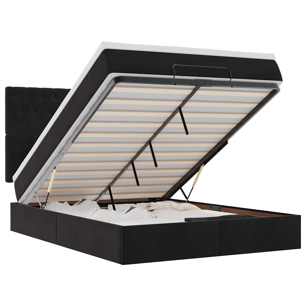 Ottoman krevet s madracima i LED diodama crni 140x200 cm baršun
