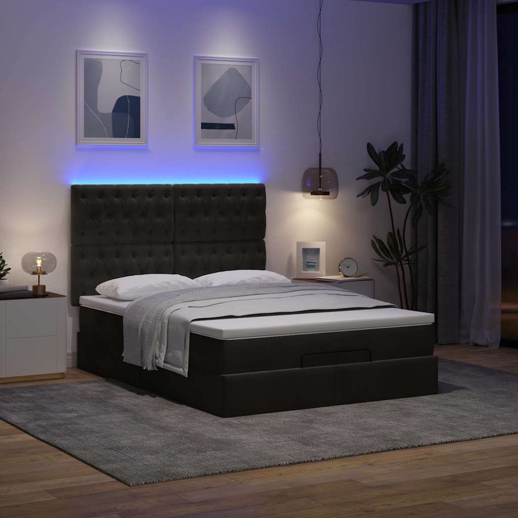 Ottoman krevet s madracima i LED diodama crni 140x200 cm baršun