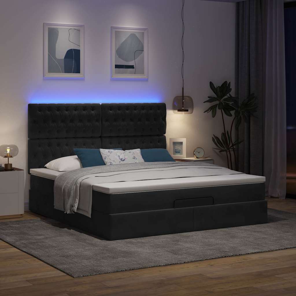 Otomanski okvir kreveta s madracima crni 180x200cm baršunasti