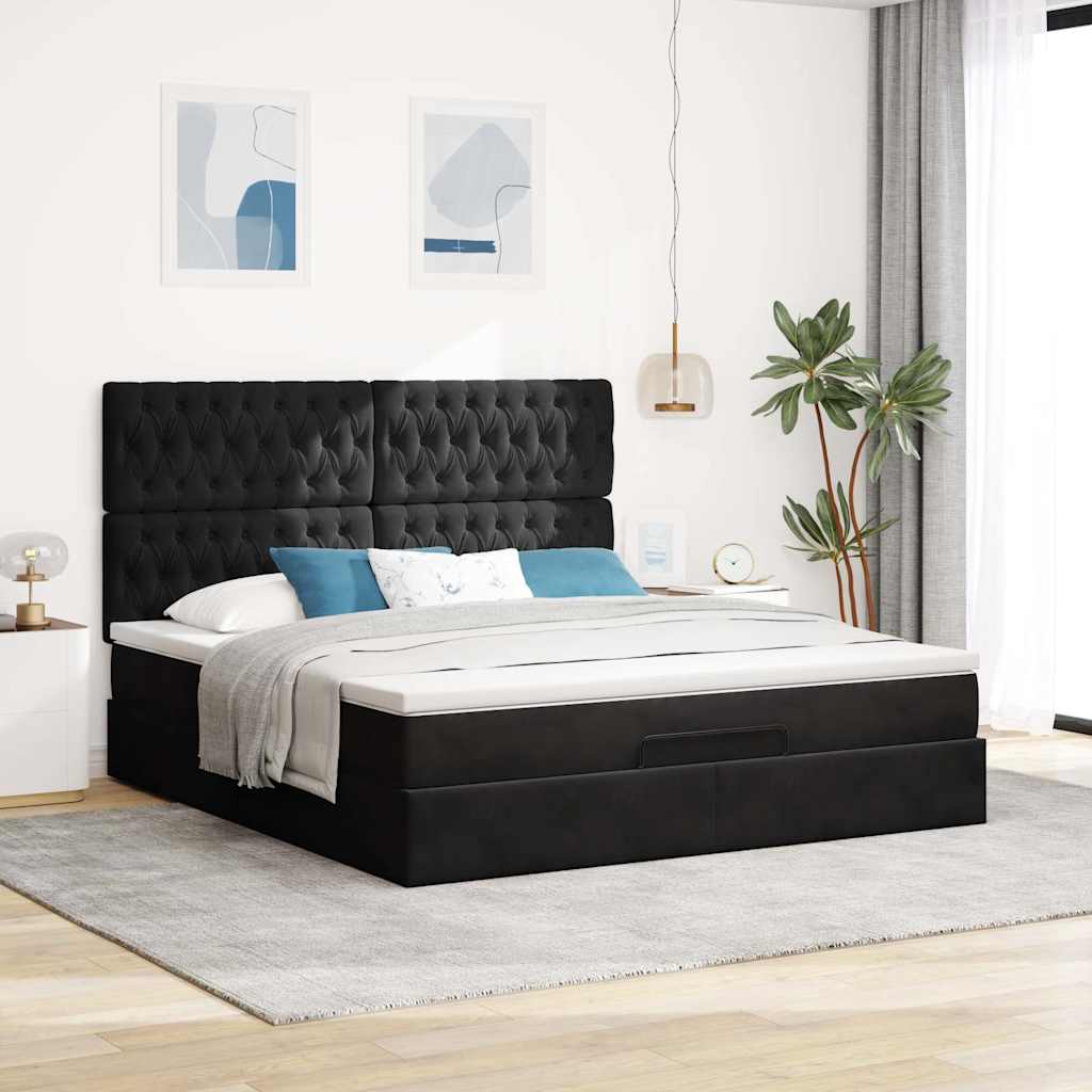 Otomanski okvir kreveta s madracima crni 180x200cm baršunasti
