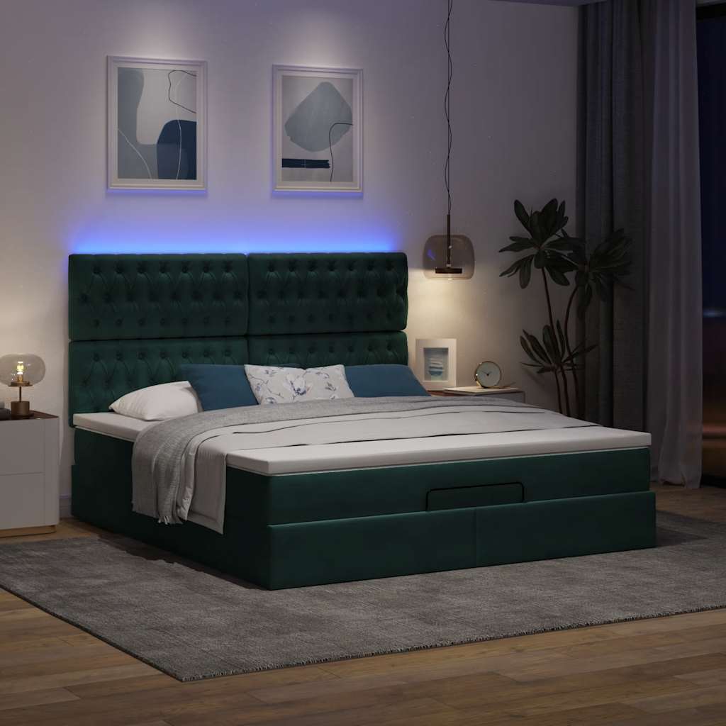 Okvir kreveta s madracima tamnozeleni 180x200cm baršunasti