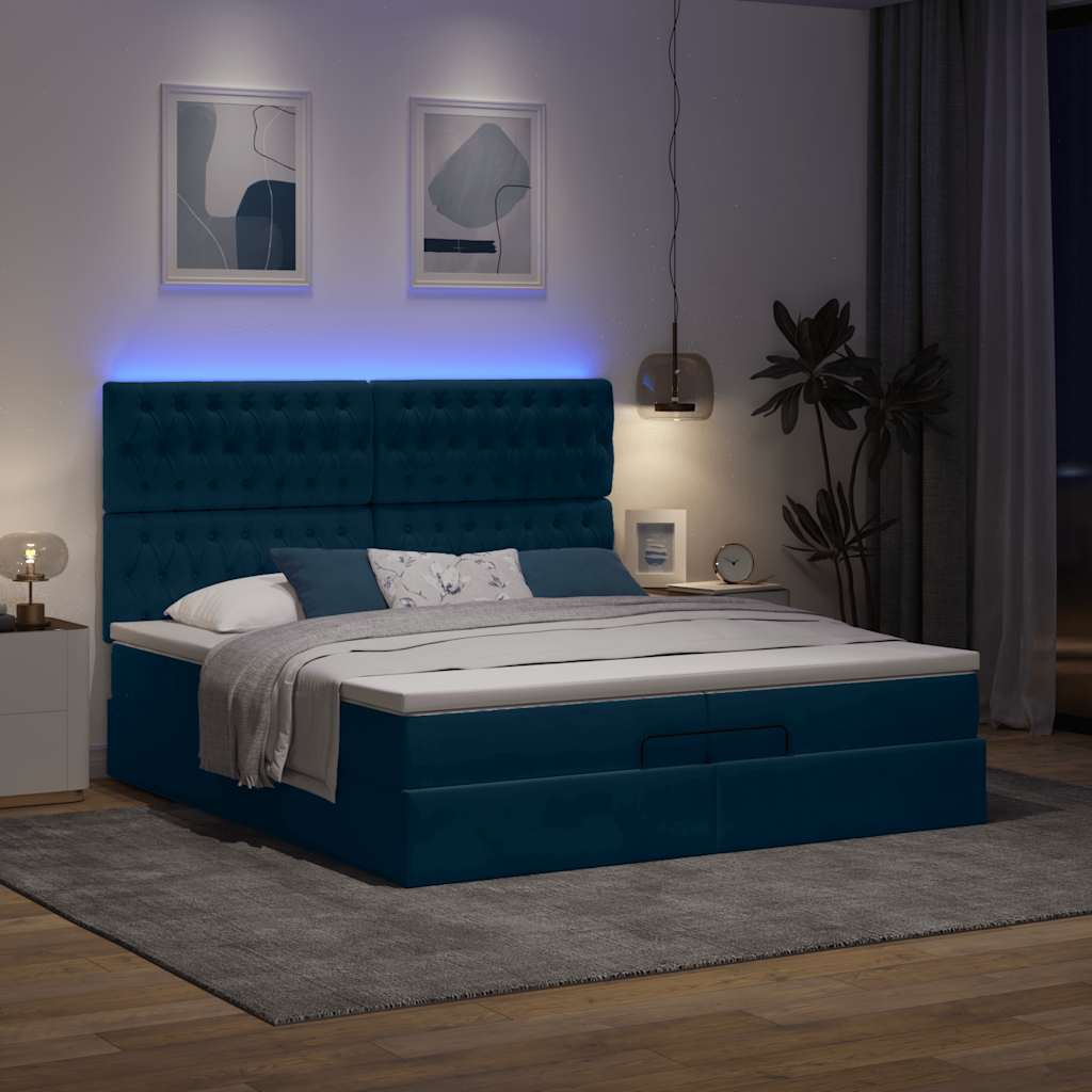 Otomanski okvir kreveta s madracima plavi 200x200cm baršunasti