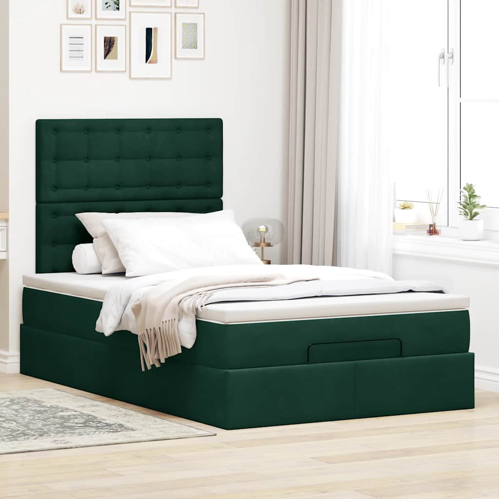 Okvir za krevet s madracima tamnozeleni 120x190 cm baršunasti