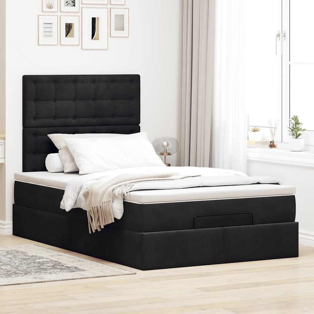 Otomanski krevet s madracima&LED crni 120x200cm baršunasti