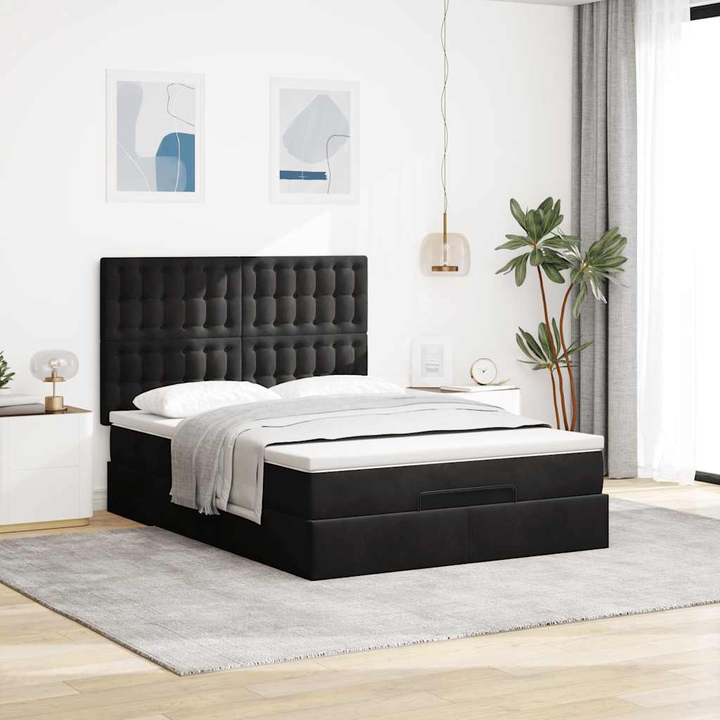 Otomanski krevet s madracima&LED crni 140x190 cm baršunasti