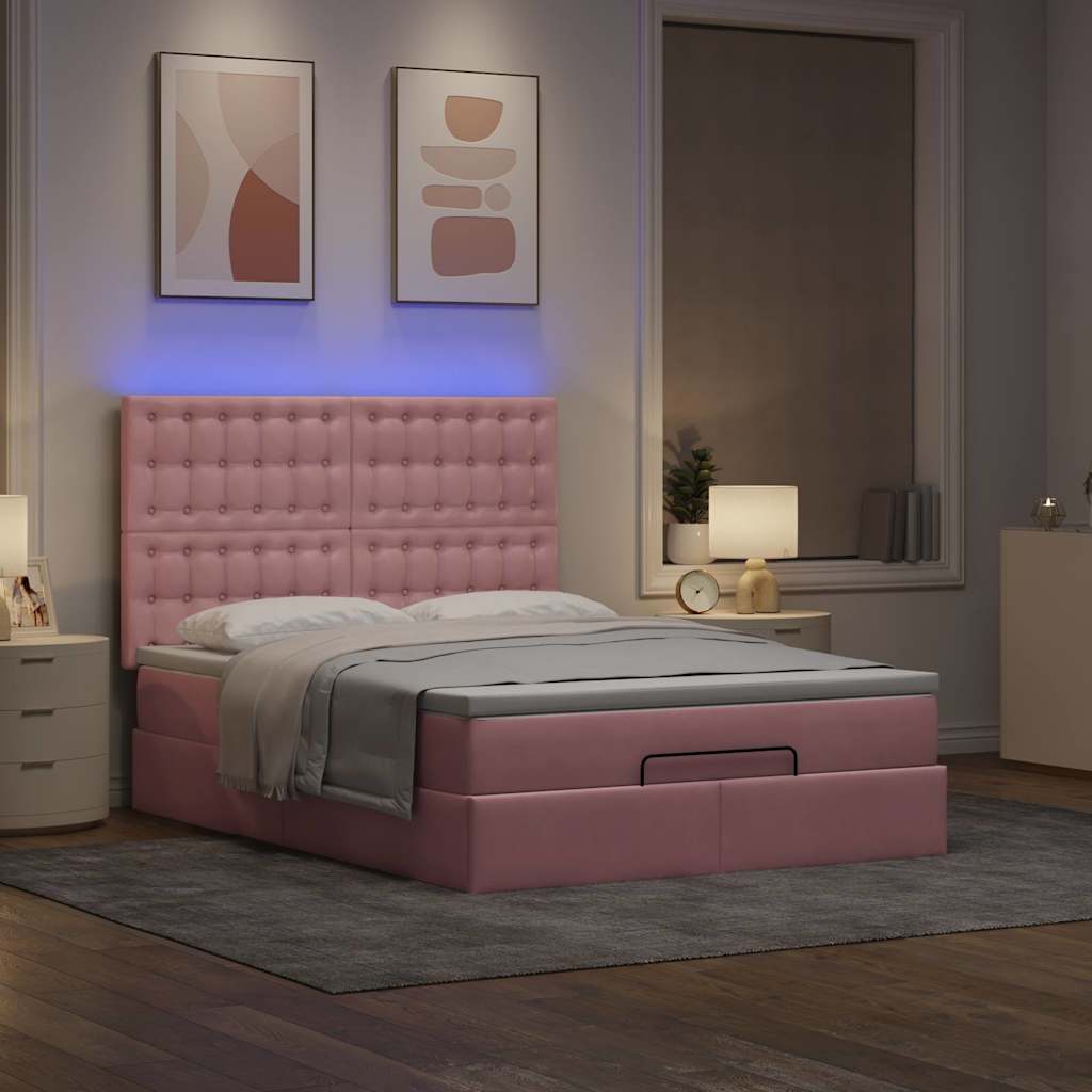 Otomanski krevet s madracima&LED ružičasti 140x190cm baršunasti