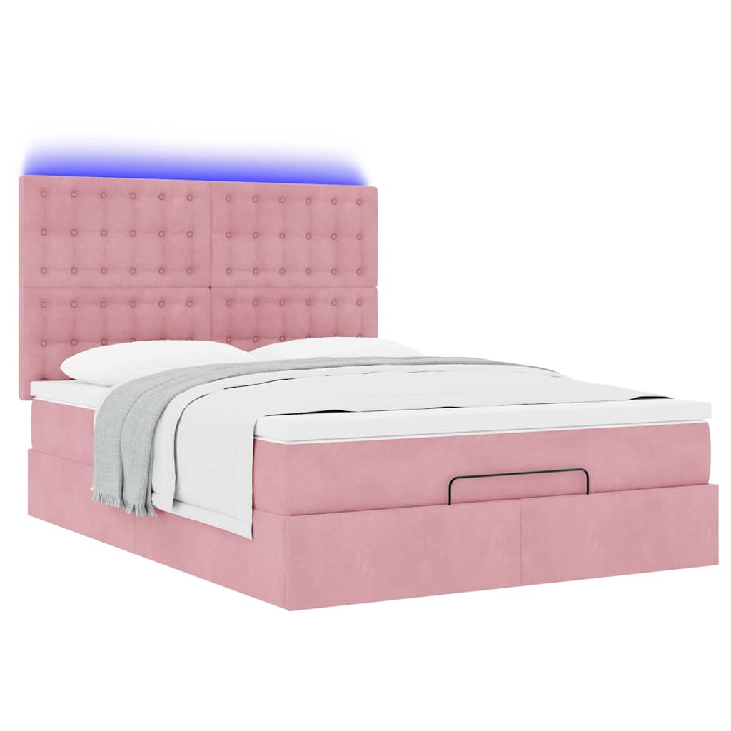 Otomanski krevet s madracima&LED ružičasti 140x190cm baršunasti
