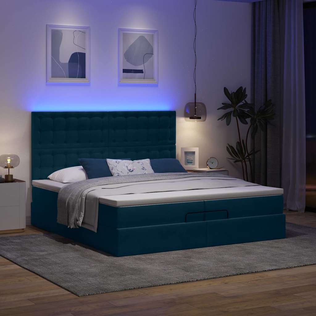 Otomanski okvir kreveta s madracima plavi 200x200cm baršunasti