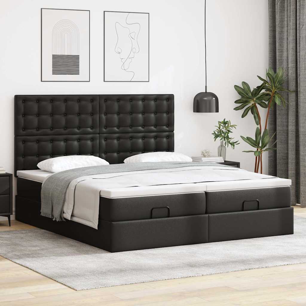 Otomanski krevet s madracima i LED crni 180x200 cm umjetna koža