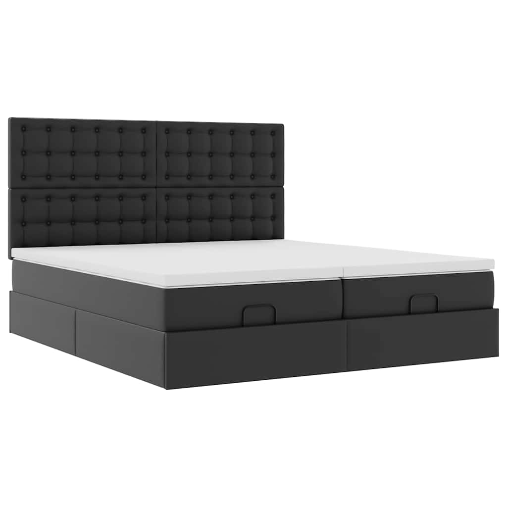 Otomanski krevet s madracima i LED crni 180x200 cm umjetna koža
