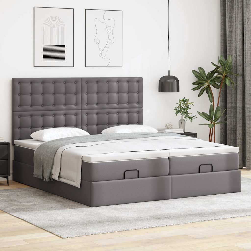 Otomanski krevet s madracima i LED sivi 180x200 cm umjetna koža