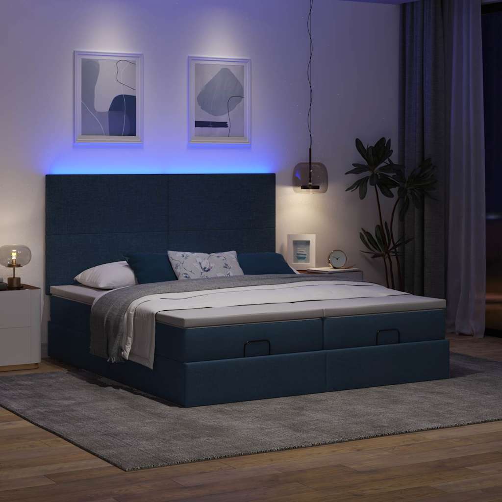 Ottoman krevet s madracima i LED diodama plavi 160x200 cm tkanina