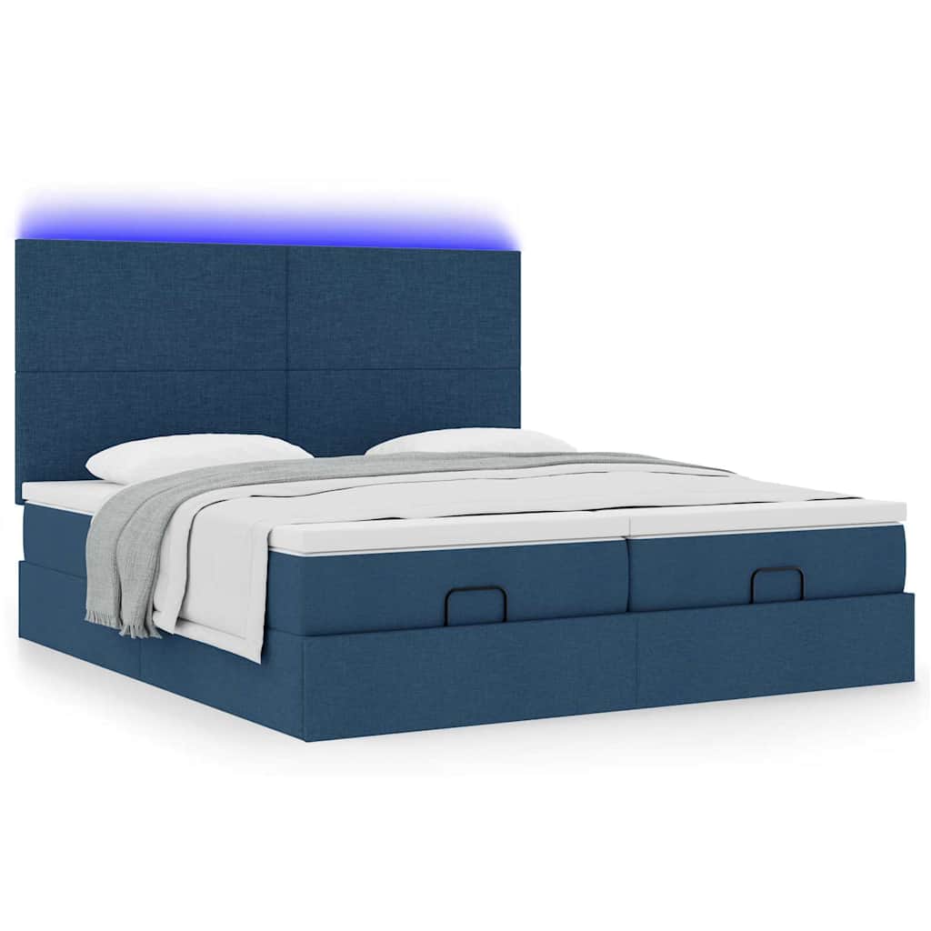 Ottoman krevet s madracima i LED diodama plavi 160x200 cm tkanina
