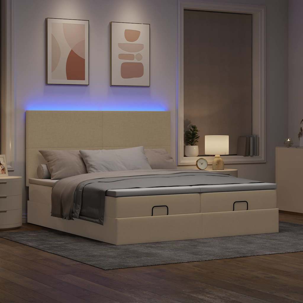 Otomanski okvir kreveta s madracima krem 200x200cm od tkanine